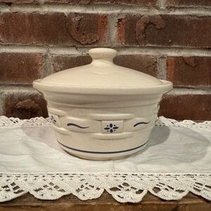 Vintage Longaberger pottery woven traditions blue covered dish made in USA